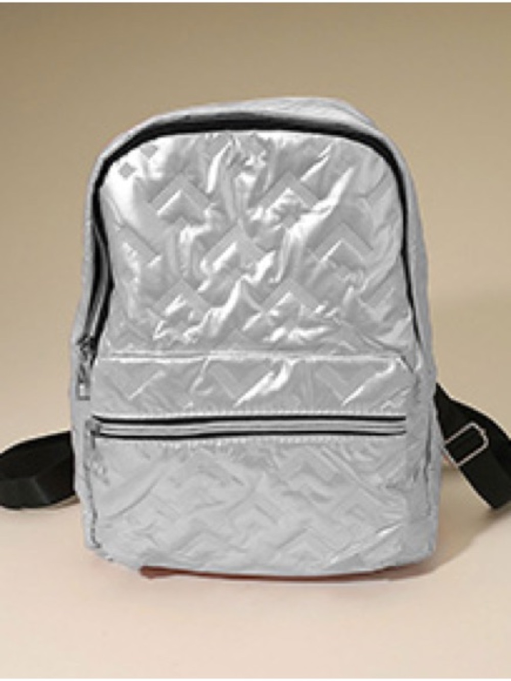 Quilted Metallic Silver Backpack